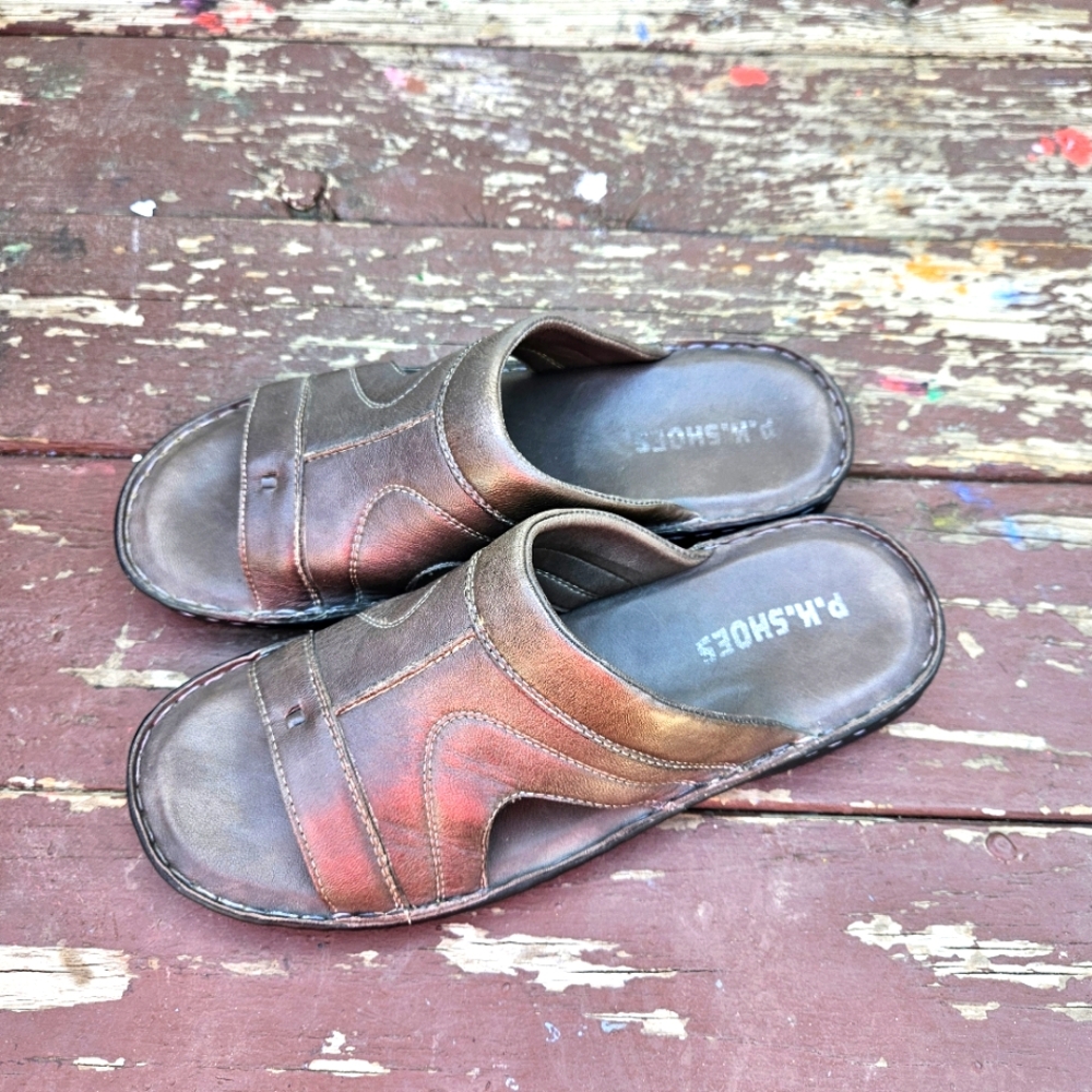P.K. Shoes Men's Brown Leather Sandals Size 8 - Picture 14 of 16
